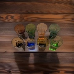 Mid-Century Modern Italian Art Glass Set Of Eight Wedge Base Barware MCM