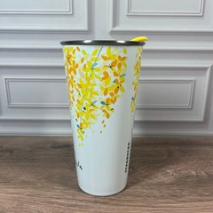 Starbucks Tumbler Thailand Cassia Fistula 16oz White Yellow Floral Stainless Mug