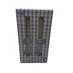 Anthropologie Blue Gingham Hand Sculpted Bow Taper Candles Set of 2 9.8in NEW