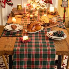 Green Red Plaid Christmas Table Runner, Winter Holiday Table Runners 108 inch…