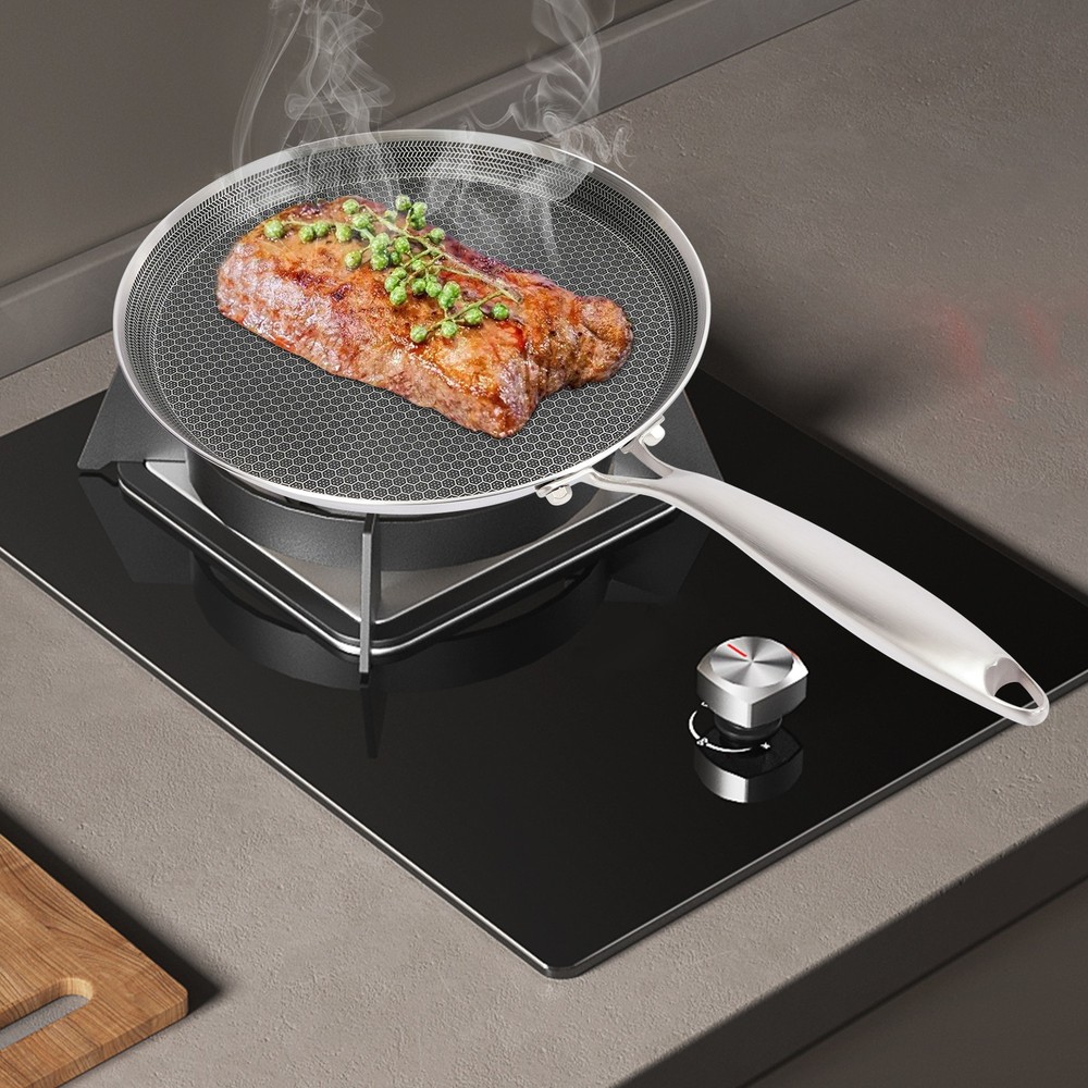 11in Stainless Steel Crepe Pan Pancake Pan Non Stick Cooking Pan For Kitchen