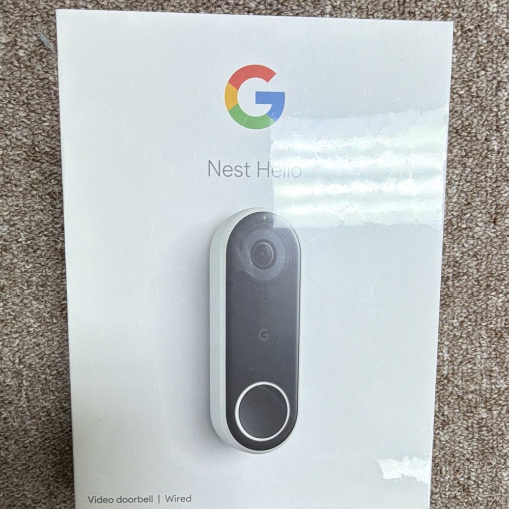 Google Nest Hello Wired Wi‑Fi Video Doorbell w/ Camera Mic, 160°, White/Black