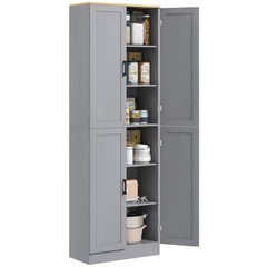 HOMCOM 67″ Kitchen Pantry Storage Cabinet w/ Shelves, Distressed Gray
