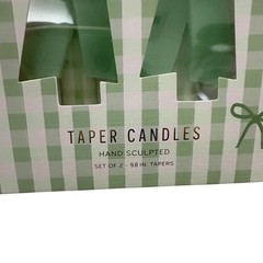 Anthropologie Green Gingham Bow Taper Candles Set of 2 Hand Sculpted 9.8 in NEW