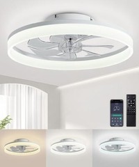 20″ Modern Fan Lights Flush Mount LED Ceiling Light kit With Remote APP Control