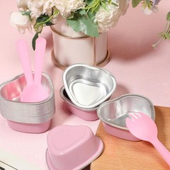 60 Sets Mini Heart Cake Pan with Lids and Scoops 1.86 Oz/ 55 ml Mini Heart