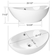 Modern Ceramic Vessel Sink – Bathroom Vanity Bowl – Large Oval White