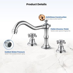 Bathroom Sink Faucet Polished Chrome 2 Handles 3 Holes Vanity Mixer Tap W/ Drain