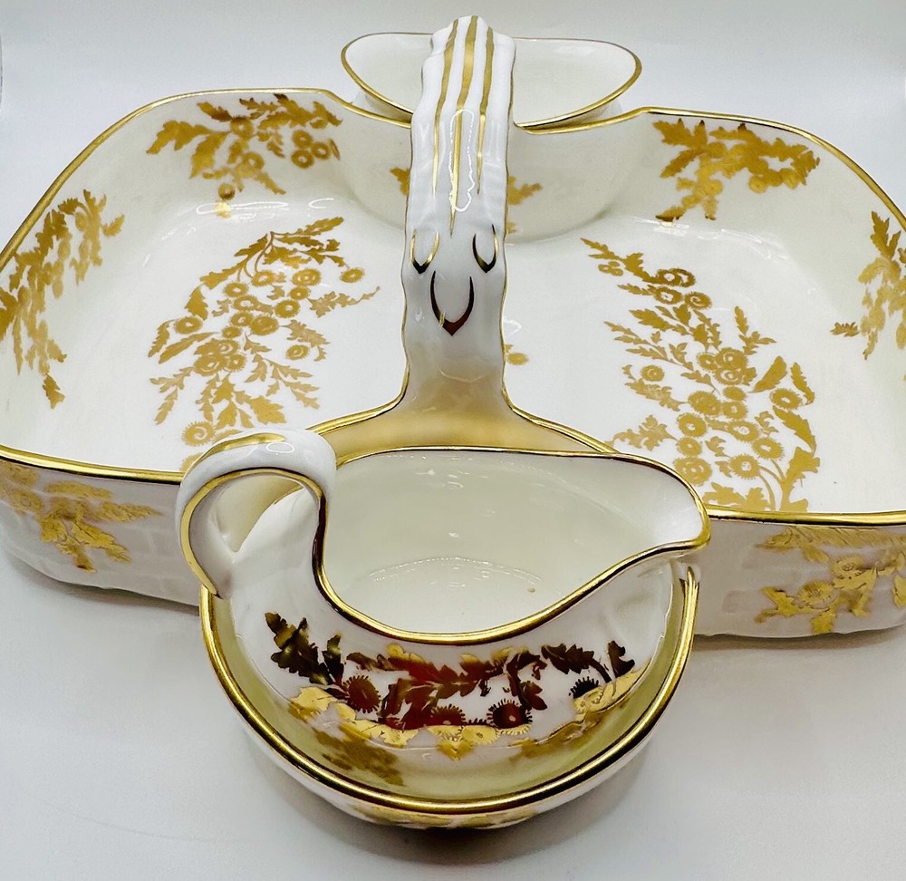 Hammersley England ‘Golden Tansy’ 10.25” Strawberry Basket Sugar Bowl & Creamer