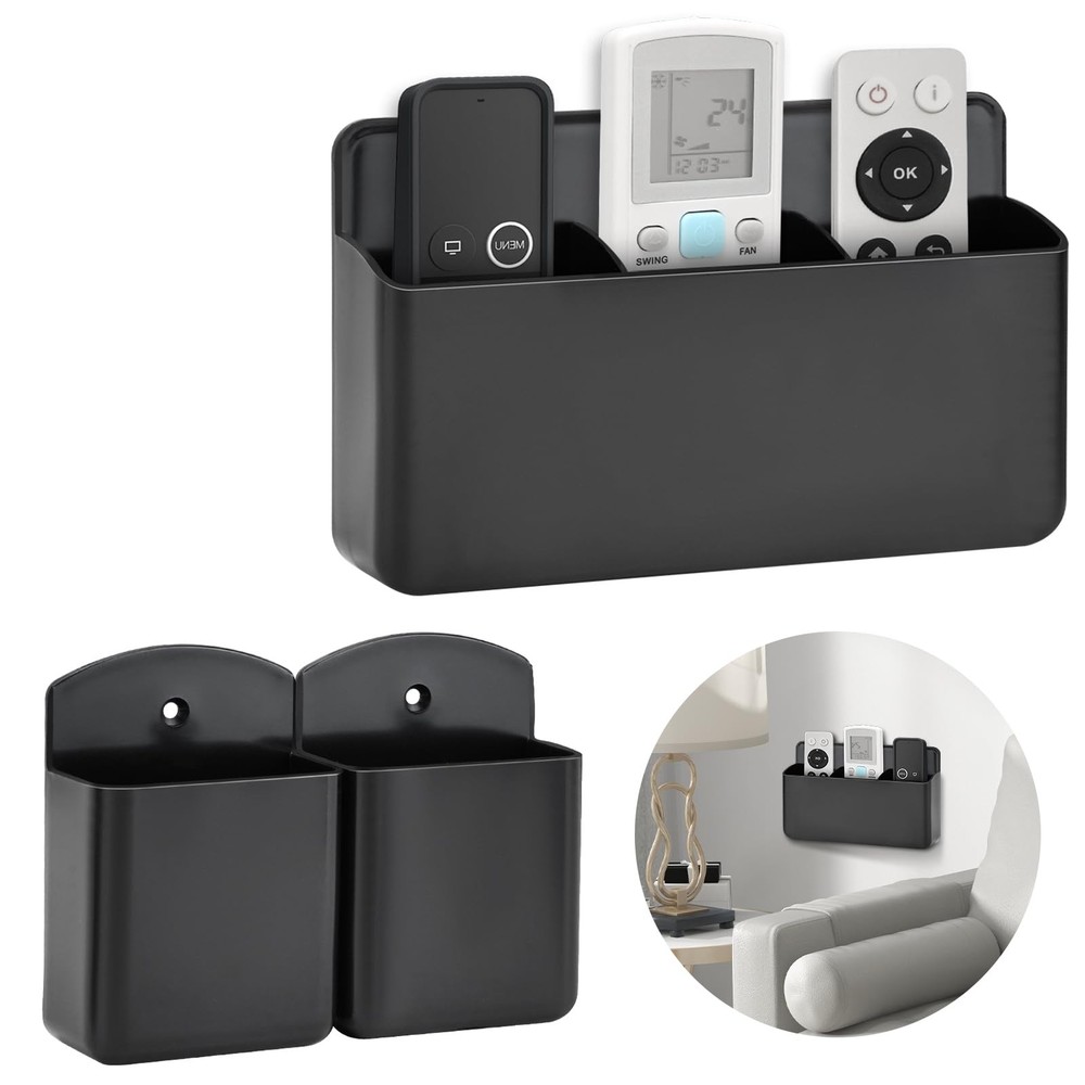 3 Pack Remote Control Holder Wall Mount, 2Pcs Small Remote Holder and 3 Slot