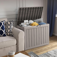 Waterproof 45″ Outdoor Storage Box with Lock, Handles & Bench Seat, Grey