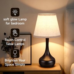17” Table Lamps Set of 2 Touch 3-Way Dimmable for Living Room Bedroom Bedside