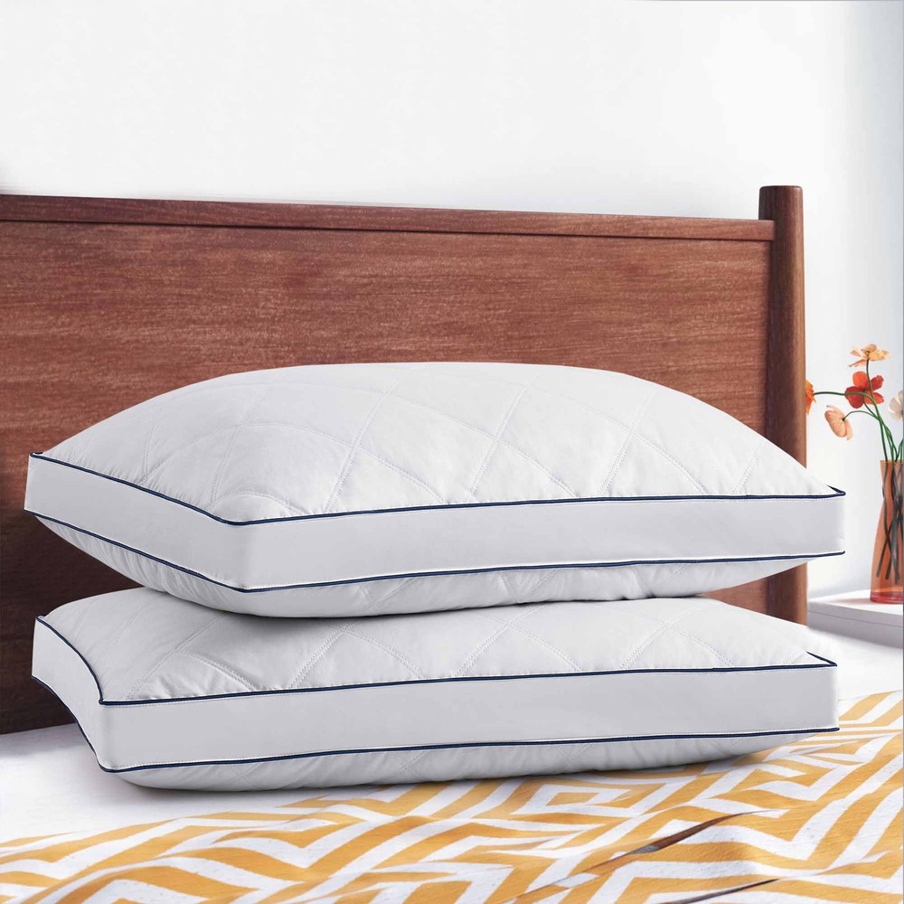 Grey Goose Down Feather Gusseted Pillows Set of 2 Luxury Bed Pillows Queen Size