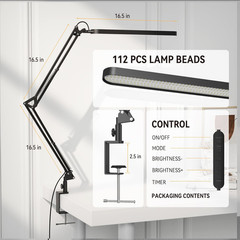 LED Desk Lamp Adjustable Swing Arm Eye Care 5 Modes 11 Brightness Memory Black