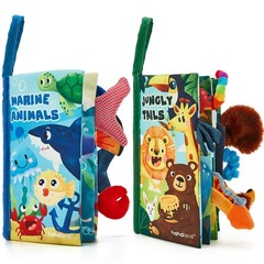 hahaland Baby Toys 0-6 Months – Crinkle Books for Babies 2-Pack, Soft Cloth Sens