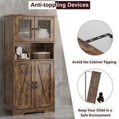 Storage Cabinet with Glass Doors & Adjustable Shelves, Kitchen Pantry Cabinet