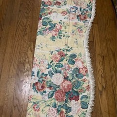 Custom-made vintage yellow-and-white floral stripe pinch-pleated curtains and va