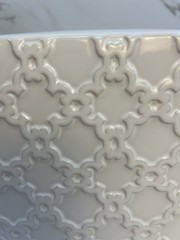 Classic White Ceramic Embossed Moroccan Trellis Tissue Box Holder Cover 6″ x 6″