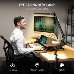 LED Desk Lamp Adjustable Swing Arm Eye Care 5 Modes 11 Brightness Memory Black
