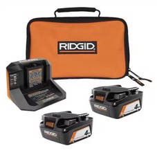 RIDGID 18V Lithium-Ion (2) 4.0 Ah Battery Starter Kit with Charger and Bag