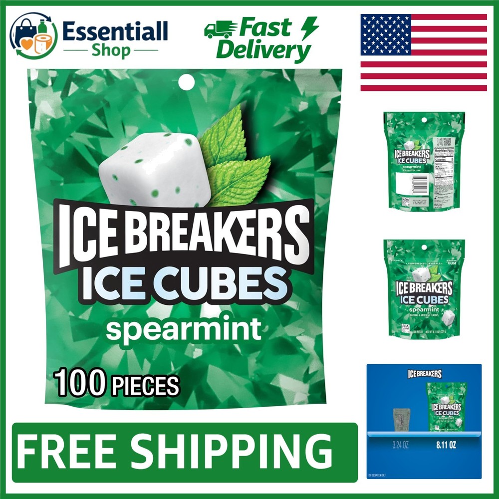 8.11 oz ICE CUBES Spearmint Sugar Free Gum Pouch – 100 Pieces for Fresh Breath