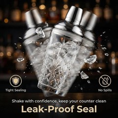 18.5oz Crystal Cut Glass Cocktail Shaker with 0.5/1/1.5oz Lid Jigger #304 Steel