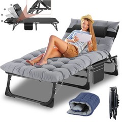 Begonia.K Adults Reclining Folding Chaise Adjustable 4-Gears Sleeping Cots Bed