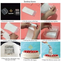 Money Pull Out Kit Birthday Box Happy Cake Topper 20 Transparent Bag Pockets
