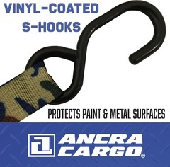 6′ Camo Ratchet Strap 400lb Load with Vinyl-Coated Hooks