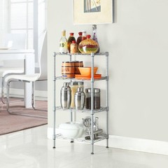 New Practical Modern Rectangle Carbon Steel Metal 4-Shelf Storage Rack Silver