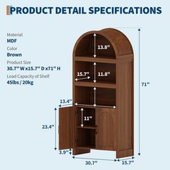 Bookshelf Arched Cabinet with Storage Bookcase Kitchen Pantry Display Storage