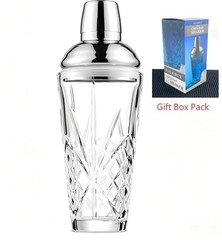18.5oz Crystal Cut Glass Cocktail Shaker with 0.5/1/1.5oz Lid Jigger #304 Steel