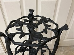 Vintage Victorian Cast Iron 3 Tier plant Stand 26.5”h Flat Black Rose Pattern