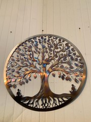 Heat Colored Tree of Life Metal Wall Hanging – Outdoor Garden Decor