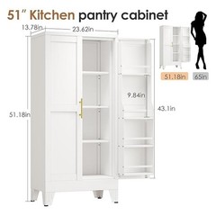 Metal Kitchen Pantry Cabinet, 47″ Freestanding Storage Cupboard with Adjustable