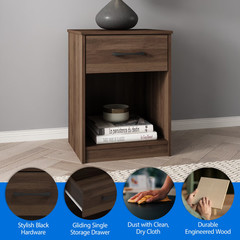 Mainstays Ardent Nightstand, 1 Drawer Bedside Table, Dark Walnut, Storage Shelf