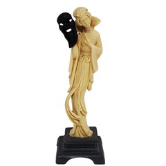 A Santini Figure Sculpture Woman Holding Mask Made in Italy Ivory Tone 9.5 inch