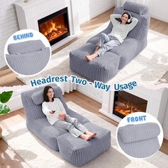 Giant Bean Bag Chairs for Adults,Bean Bag Lounger with Plush Light Grey