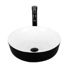 ELECWISH Bathroom Vessel Sink Black Ceramic Vanity Basin Bowl Faucet Drain Combo