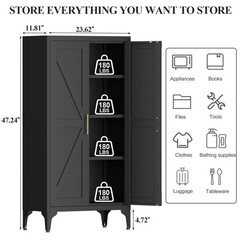 47”H White Metal Pantry Storage Cabinets with Doors and Adjustable Shelves