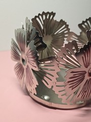 Sonoma for Life Flower Decor Candle Holder Silver and Pink Accent 4.25 In Wide