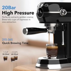 HBN 20 Bar Espresso Machine with Milk Frother, Coffee Maker with 27oz Tank 1350W
