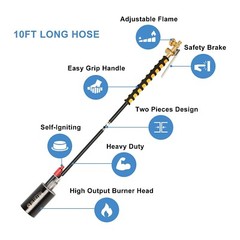 BLUEFIRE 150000 BTU High Output Propane Torch Weed Burner with 10ft Hose Trigger