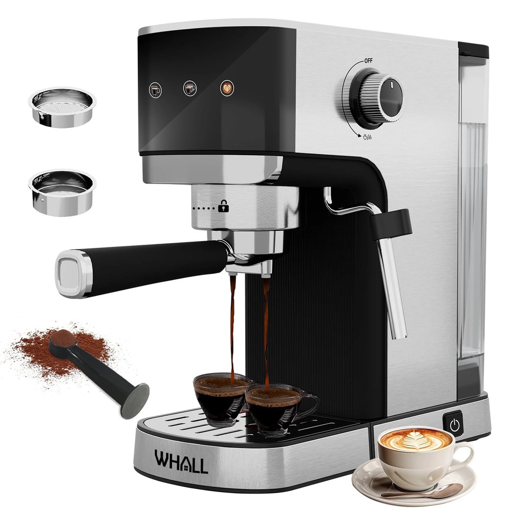 WHALL Espresso Coffee Maker with Milk Frother Steam Wand, Stainless Steel