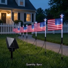Lighted Holiday Displays 8-Pack Solar American Flag Lights Outdoor, 4Th of July