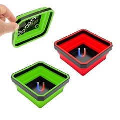 FSTURIOS 2PCS Collapsible Magnetic Parts Tray, 4.5″ Square 2PCS, Green+Red