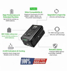 60V 5.0Ah Replacement for Greenworks Pro 60v Battery LB6051 LB604 LB602 B6025