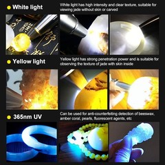 White Yellow UV Light 365nm LED Flashlight Torch USB Charging Gemologist Tool US