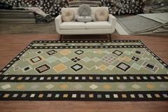 Green Geometric Kilim Area Rug 8×10 Flat-weave Oriental Turkish Any Room Carpet