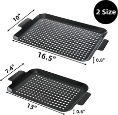 Ultimate BBQ Experience: 2-Pack Nonstick Grill Pans with Raised Handles & Design